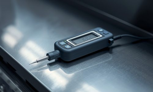 lucid-origin_macro_photography_of_a_handheld_coating_thickness_gauge_placed_on_a_coated_steel-0